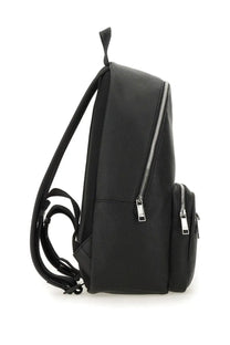 Boss men’s backpack black made of black leather with silver zippers and a small top handle