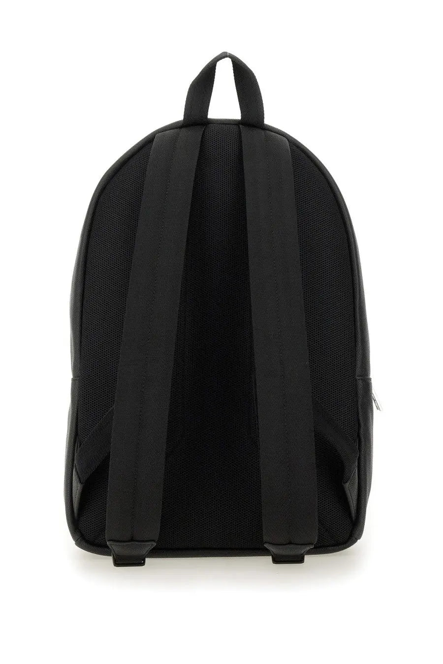 Boss men’s backpack black with mesh back panel and padded shoulder straps shown from the back side