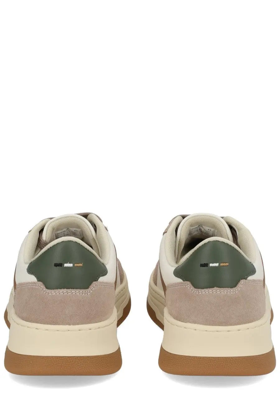 BOSS men’s Baltimore Tenn sneaker in beige and olive green suede with cream midsole and brown outsole