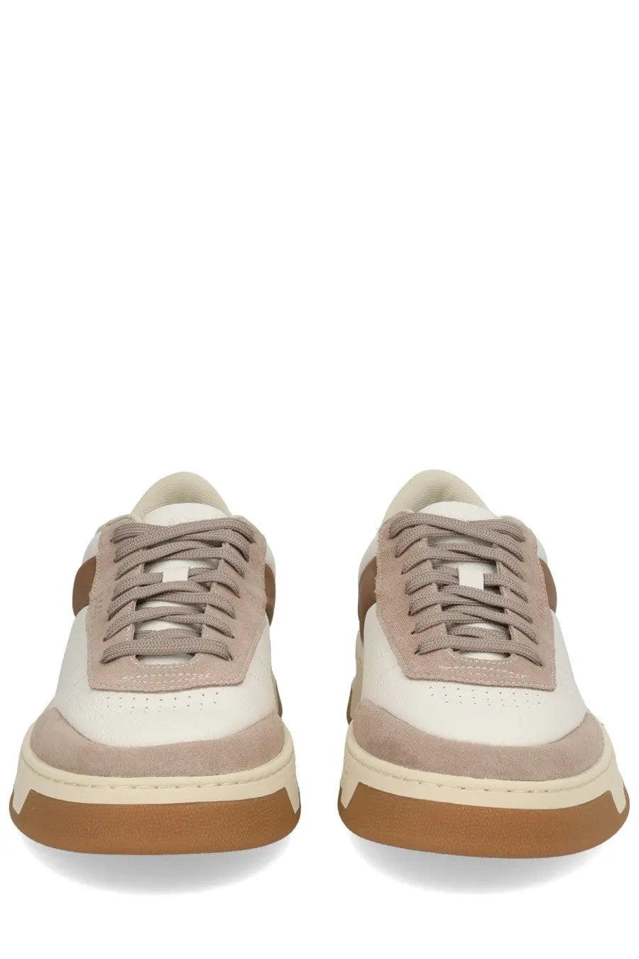 BOSS men’s Baltimore Tenn sneaker beige low-top suede sneakers with beige white upper and brown rubber soles