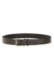 Boss men’s dark brown leather belt with a silver-toned buckle for formal and casual wear