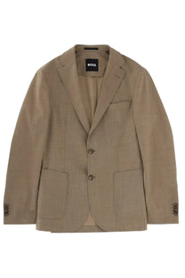 BOSS men’s blazer Hanry beige textured linen single-breasted design with subtle button detailing