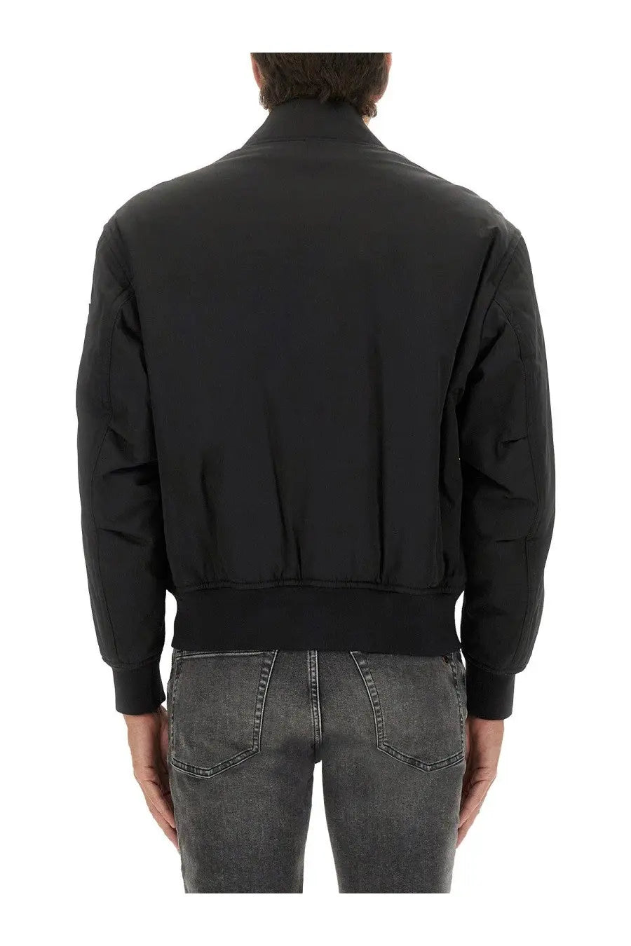 Boss men’s bomber jacket black with ribbed cuffs and waistband made of smooth fabric for stylish outerwear