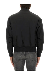 Boss men’s bomber jacket black with ribbed cuffs and waistband made of smooth fabric for stylish outerwear