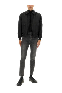 Boss men’s black bomber jacket with two front flap pockets and ribbed collar for casual and stylish wear