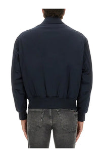 BOSS men’s dark navy bomber jacket with ribbed cuffs and waistband made of durable fabric for casual wear