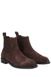 Boss men’s boot tayil brown brown suede chelsea boots with elastic side panels and black rubber soles