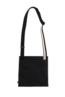 Boss men’s borsa catch black canvas crossbody bag with contrasting white and beige striped strap