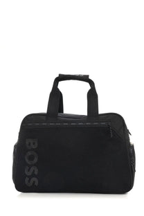 BOSS men’s borsone con black duffel bag with textured fabric and subtle logo detailing in black color