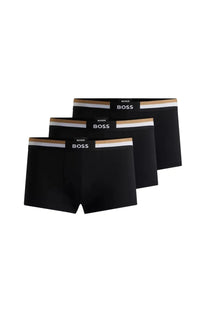 Boss men’s black boxer briefs with a tan and white striped waistband made from soft breathable fabric