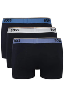 Black boss men’s boxer briefs with contrasting blue and white elastic waistbands for comfortable everyday wear