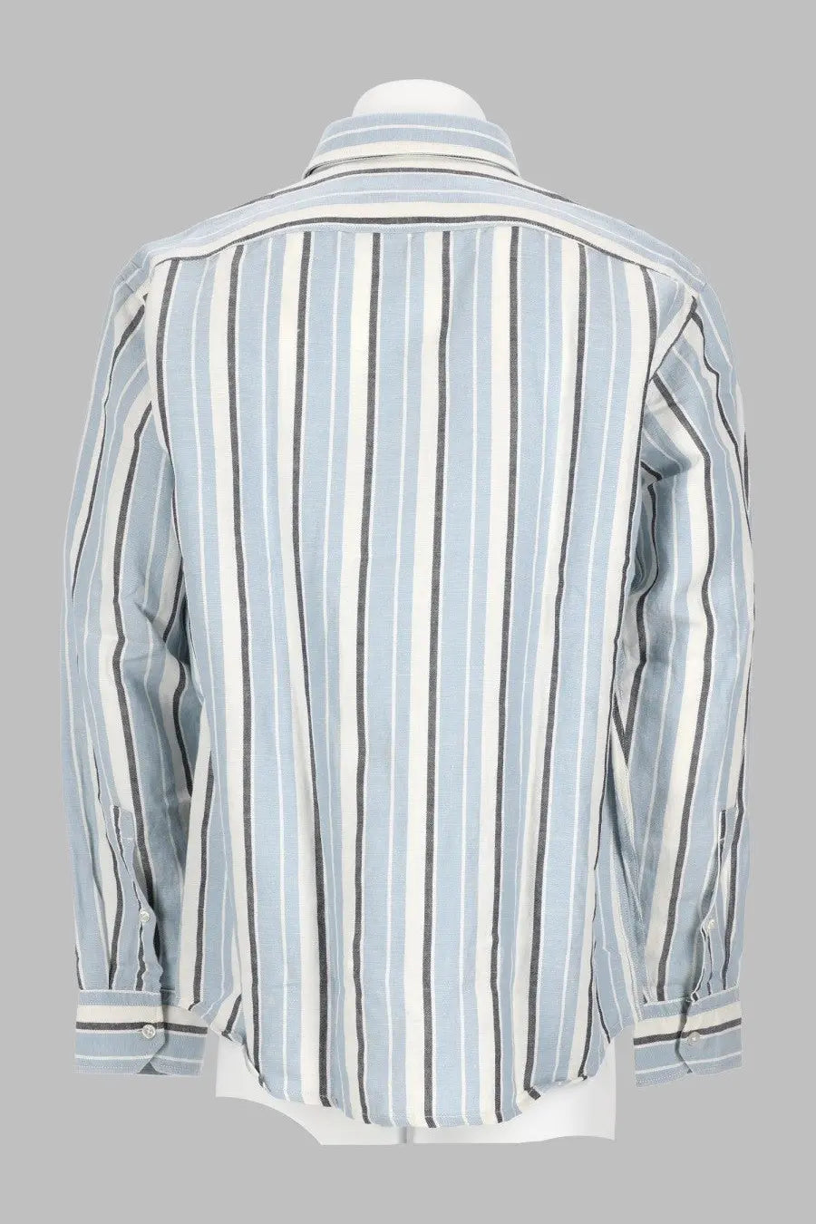 BOSS men’s camicia ricoplus blue long-sleeved button-up shirt with light blue white and thin black vertical stripes