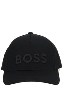 Boss men’s black cotton baseball cap with embossed logo, perfect for casual and sporty wear