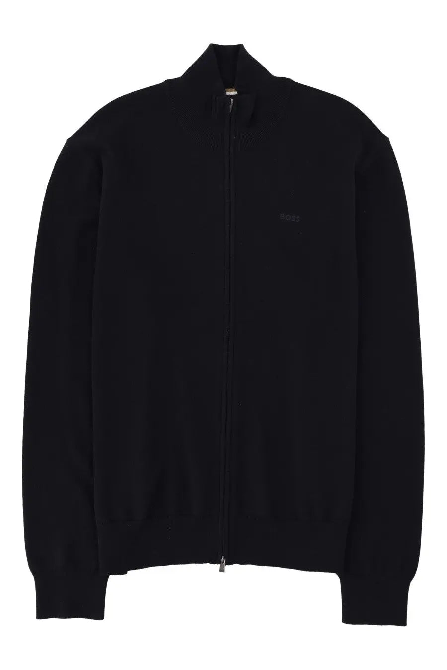 Black hugo zip-up sweater with subtle embroidered logo on chest ideal for casual and smart casual wear