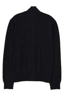 Boss men’s blue knit cardigan with high collar and ribbed cuffs made from soft knit fabric