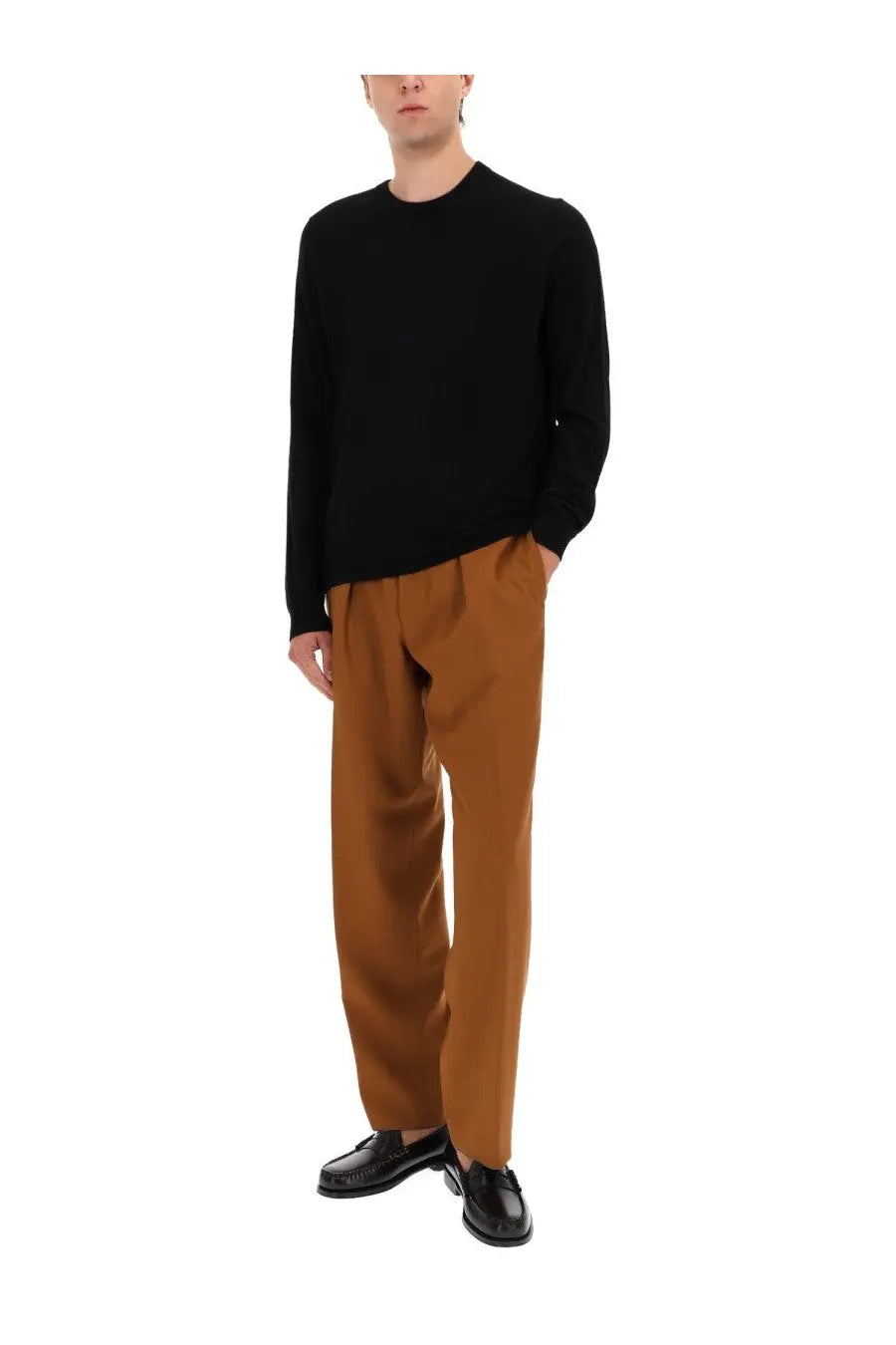 BOSS men’s black cashmere sweater with long sleeves and crewneck made for stylish comfort