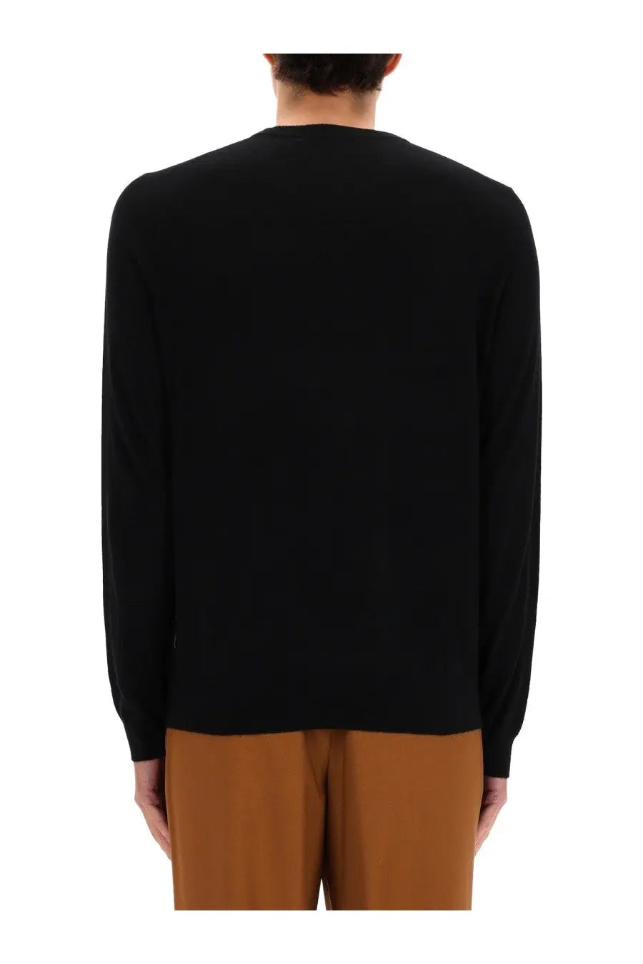 Boss men’s cashmere sweater black long-sleeved knit with simple crew neckline front view