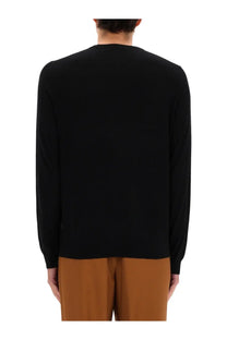 Boss men’s cashmere sweater black long-sleeved knit with simple crew neckline front view
