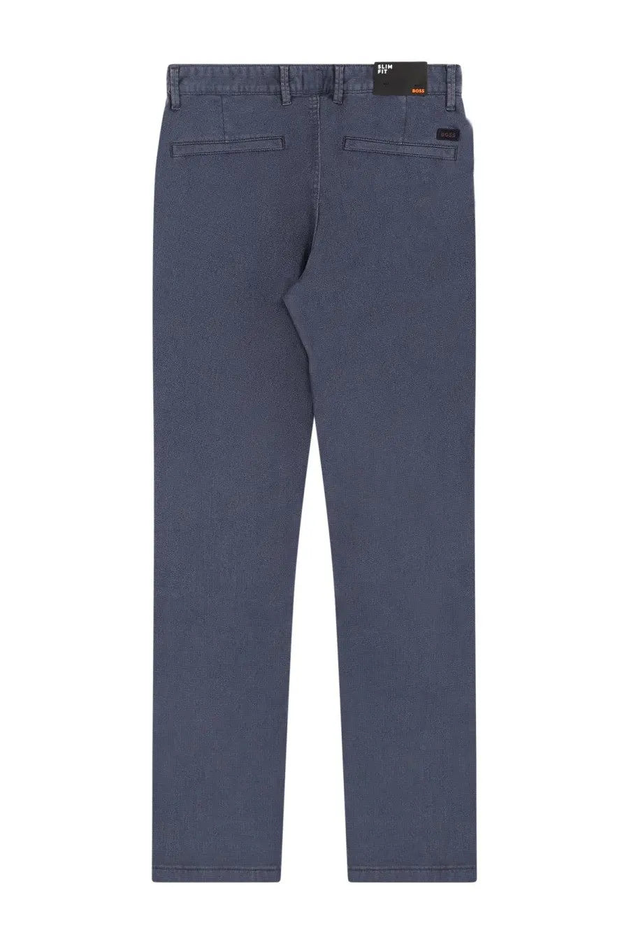 Boss men’s chino pants in dark blue slim-fit denim with a clean straight-leg cut and subtle stitching details