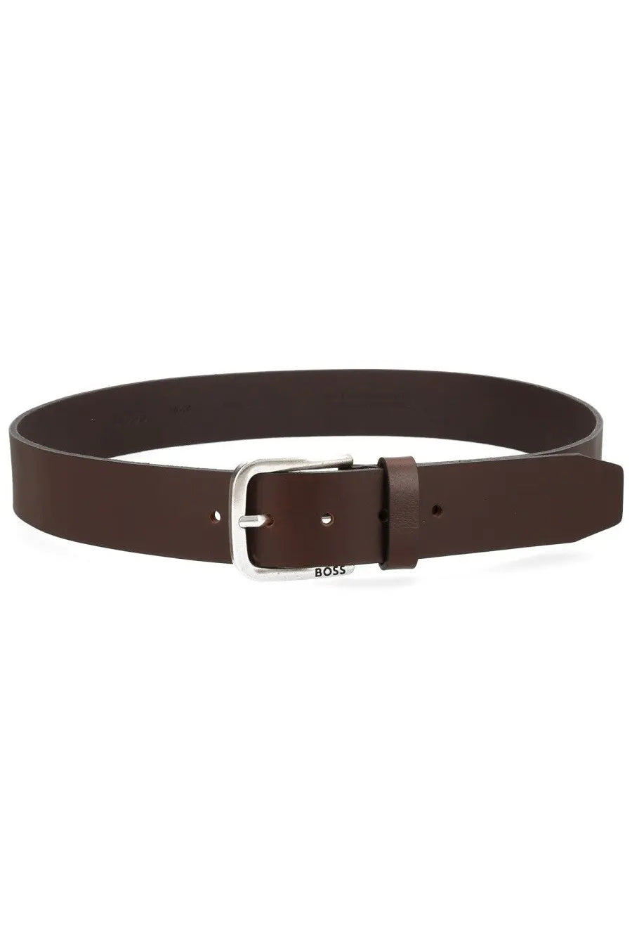 BOSS men’s cintura janni sz40 brown leather belt with silver-toned buckle engraved with boss logo at base