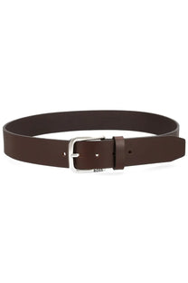BOSS men’s cintura janni sz40 brown leather belt with silver-toned buckle engraved with boss logo at base
