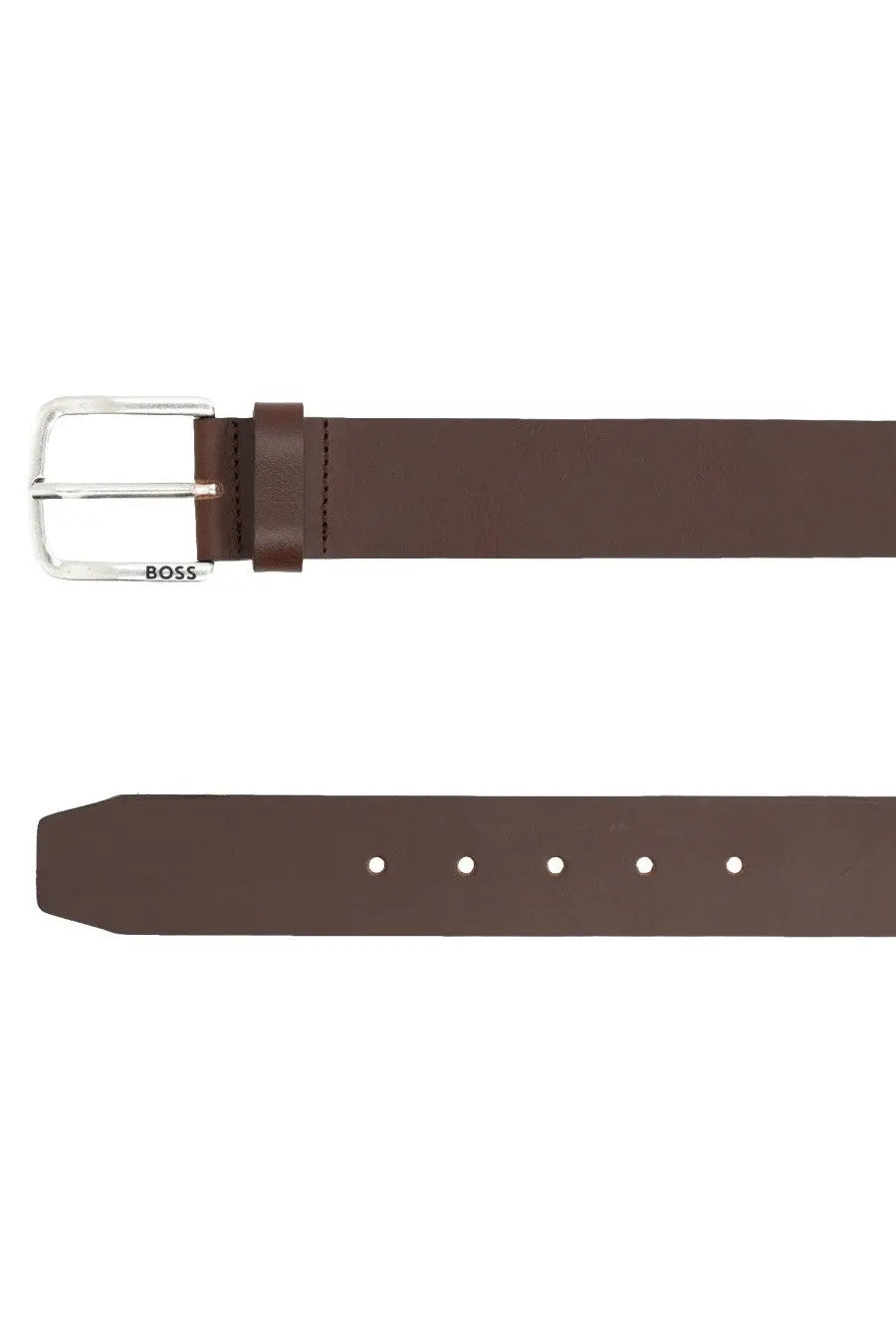 Boss men’s cintura Janni SZ40 brown leather belt with silver-toned buckle featuring the boss logo