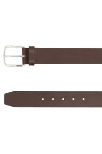 Boss men’s cintura Janni SZ40 brown leather belt with silver-toned buckle featuring the boss logo