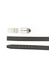 Boss men’s cintura in pelle con fibbia black black leather belt with silver toned reversible buckle and matching buckle