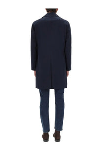 Navy blue wool BOSS men’s Clark coat with notched lapel and center seam for stylish warmth and comfort
