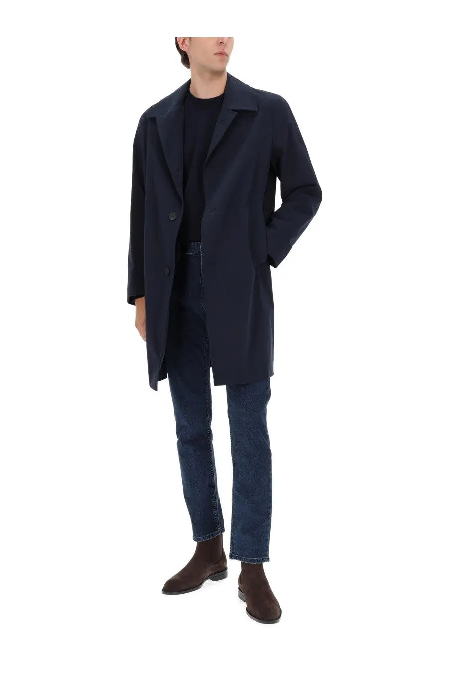 BOSS men’s Clark coat blue navy wool overcoat with notched lapels and single-breasted button closure
