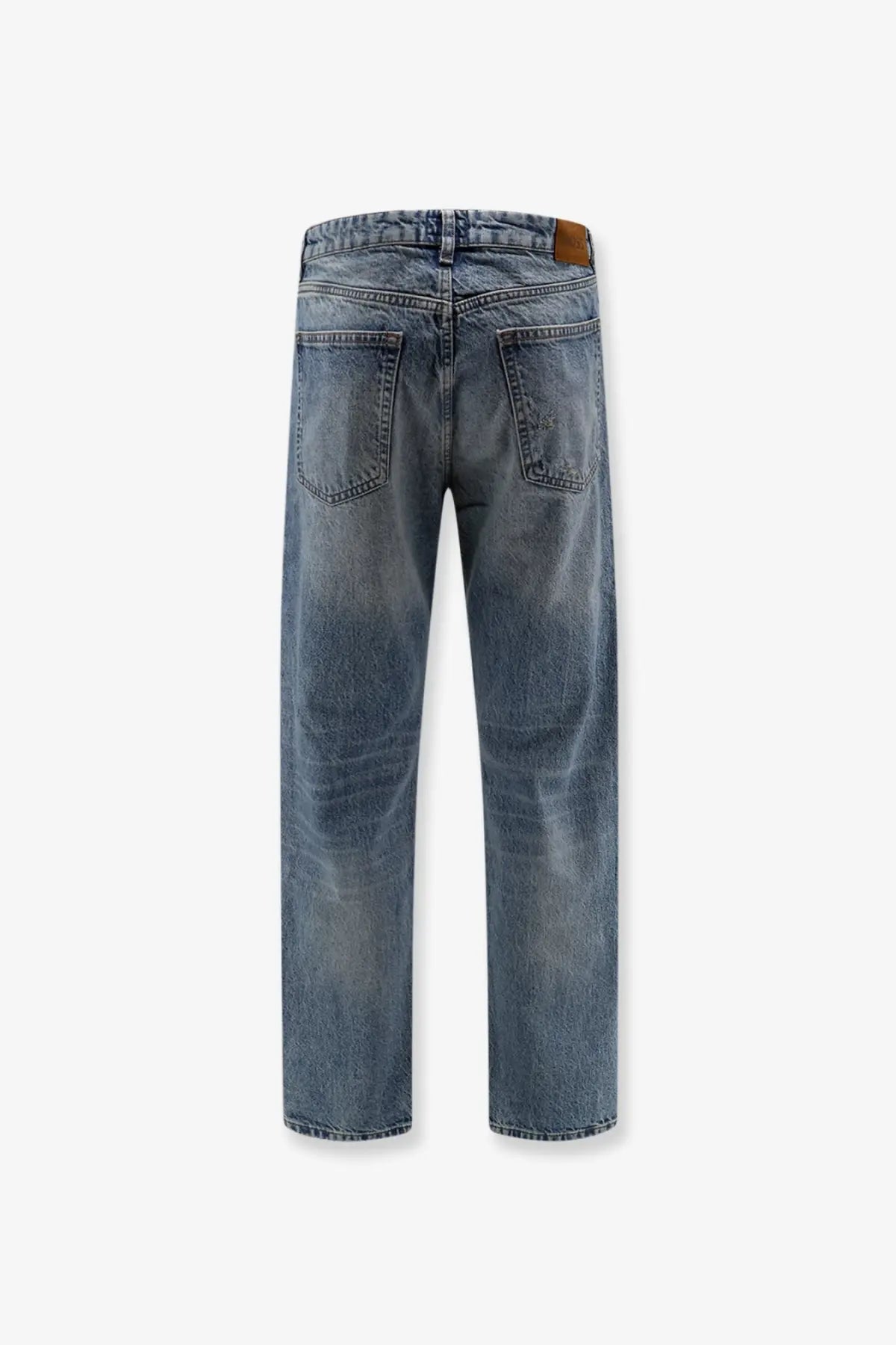 BOSS men’s cotton jeans blue in light wash with straight-leg cut and faded distressed detailing