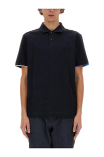 Boss men’s cotton polo blue in black with white and blue contrast trim on short-sleeve cuffs
