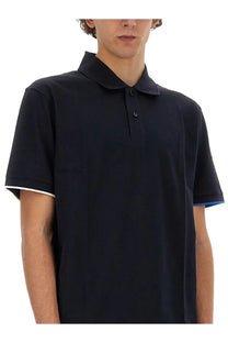 Black short-sleeved cotton polo shirt with white and blue trim by BOSS men’s cotton polo blue collection