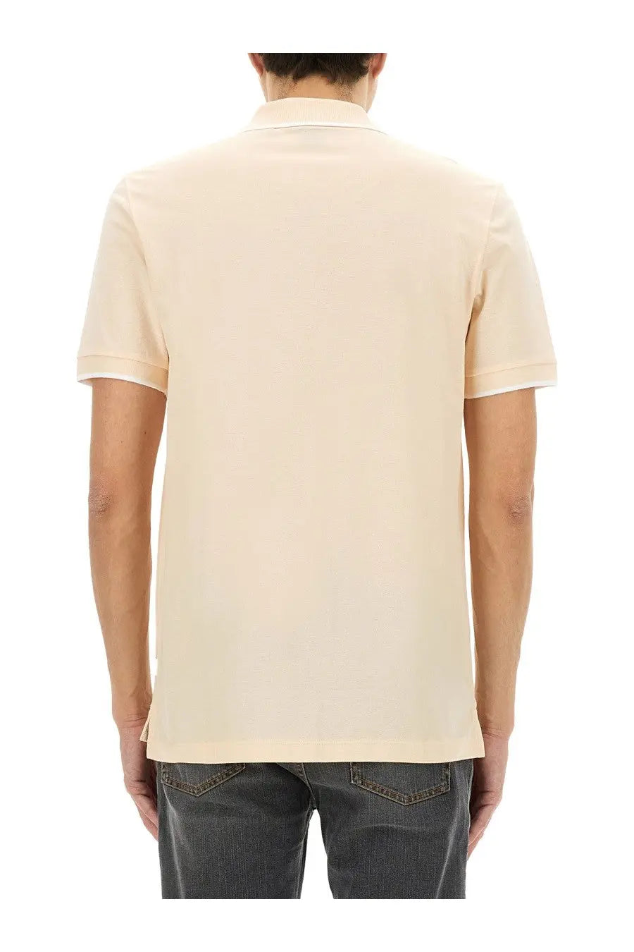 BOSS men’s cotton polo shirt in cream with short sleeves classic collar and neatly finished cuffs