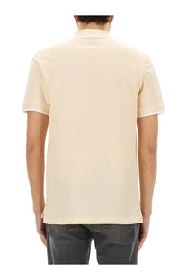 BOSS men’s cotton polo shirt in cream with short sleeves classic collar and neatly finished cuffs
