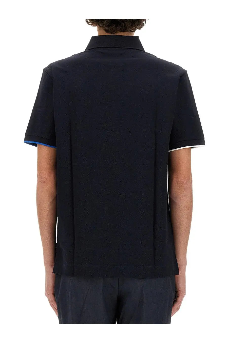 BOSS men’s cotton polo blue navy short-sleeved shirt with white and blue trim on cuffs and collar