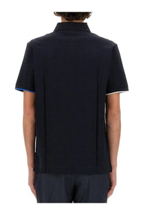 BOSS men’s cotton polo blue navy short-sleeved shirt with white and blue trim on cuffs and collar