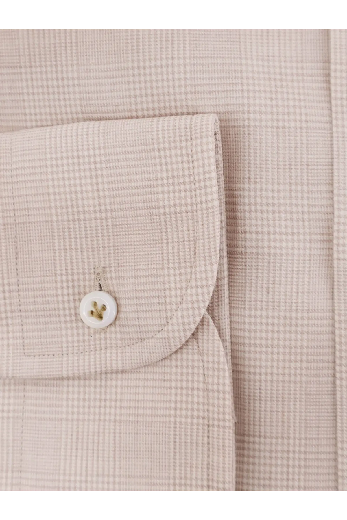 BOSS men’s cotton dress shirt in beige with check pattern and white button for formal and casual wear