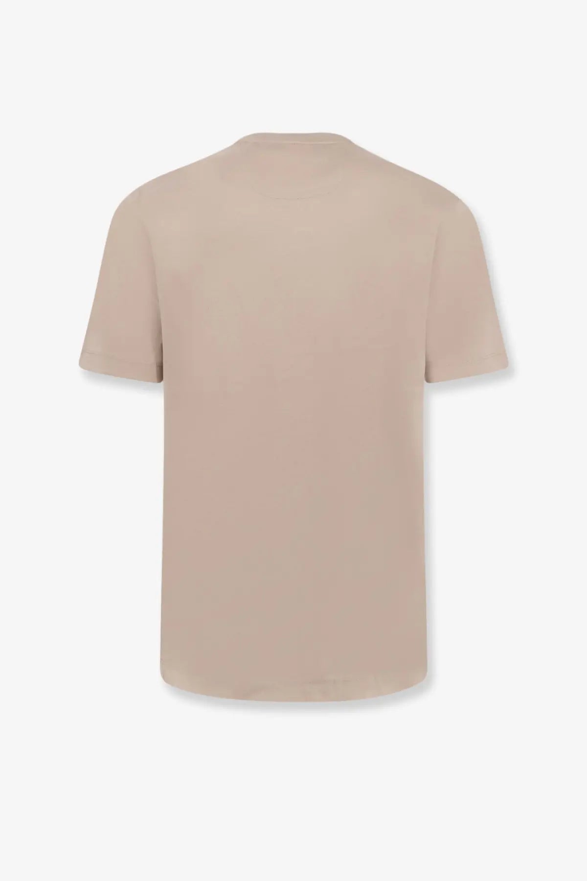 BOSS men’s beige short-sleeved cotton shirt with simple crew neck design perfect for casual wear