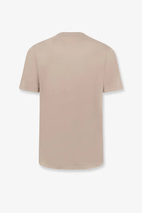 BOSS men’s beige short-sleeved cotton shirt with simple crew neck design perfect for casual wear