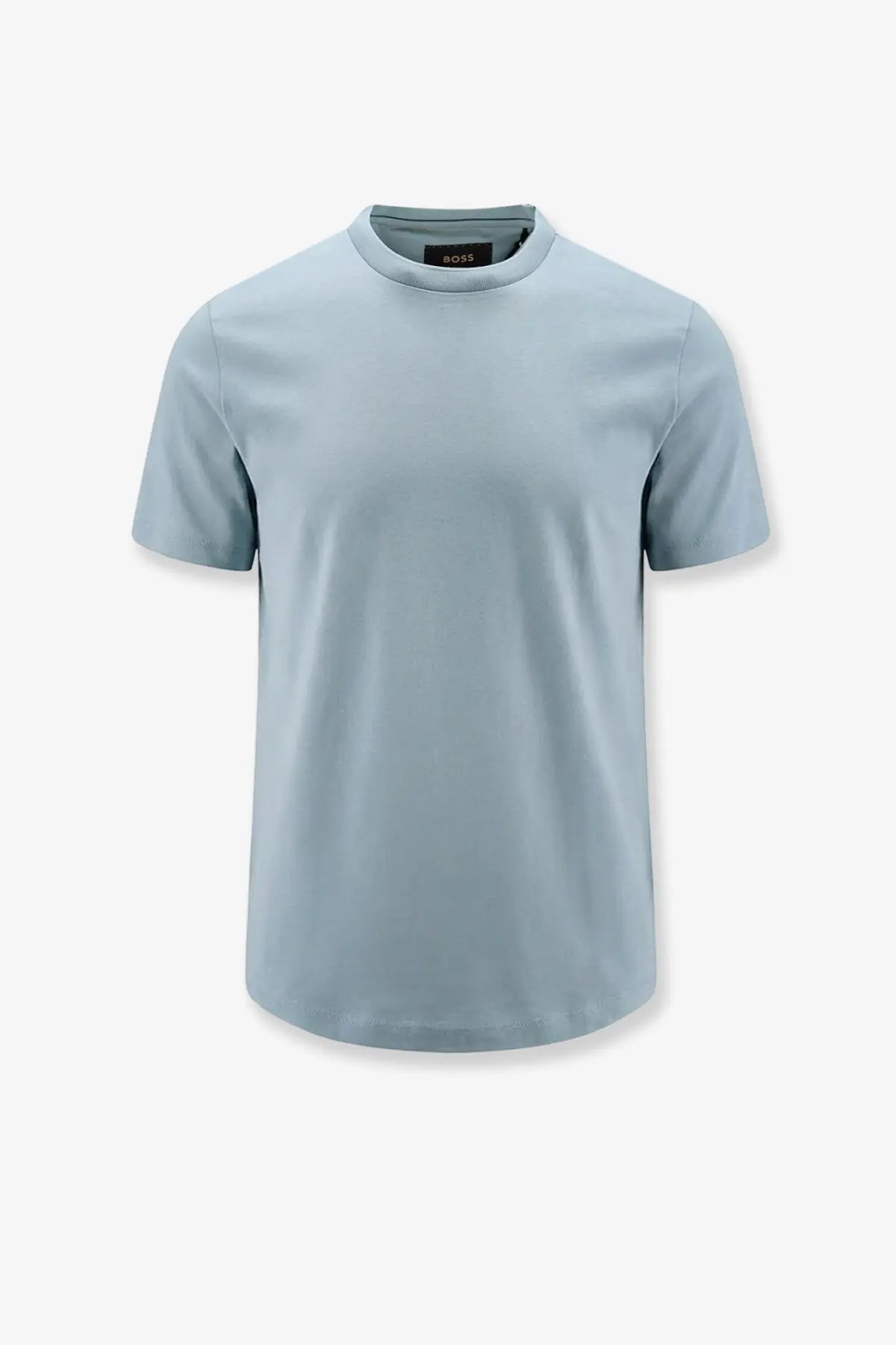 Boss men’s cotton shirt in light blue featuring a minimalist crew-neck design with subtle texture and clean lines