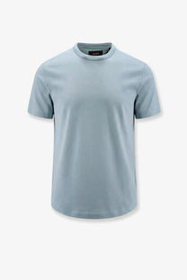 Boss men’s cotton shirt in light blue featuring a minimalist crew-neck design with subtle texture and clean lines