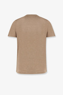 Beige short-sleeved t-shirt with subtle textured weave from boss made of cotton and silk in brown tone
