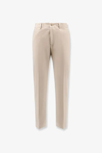 Beige boss men’s tailored cotton and silk trousers with sleek straight-leg cut and subtle creases