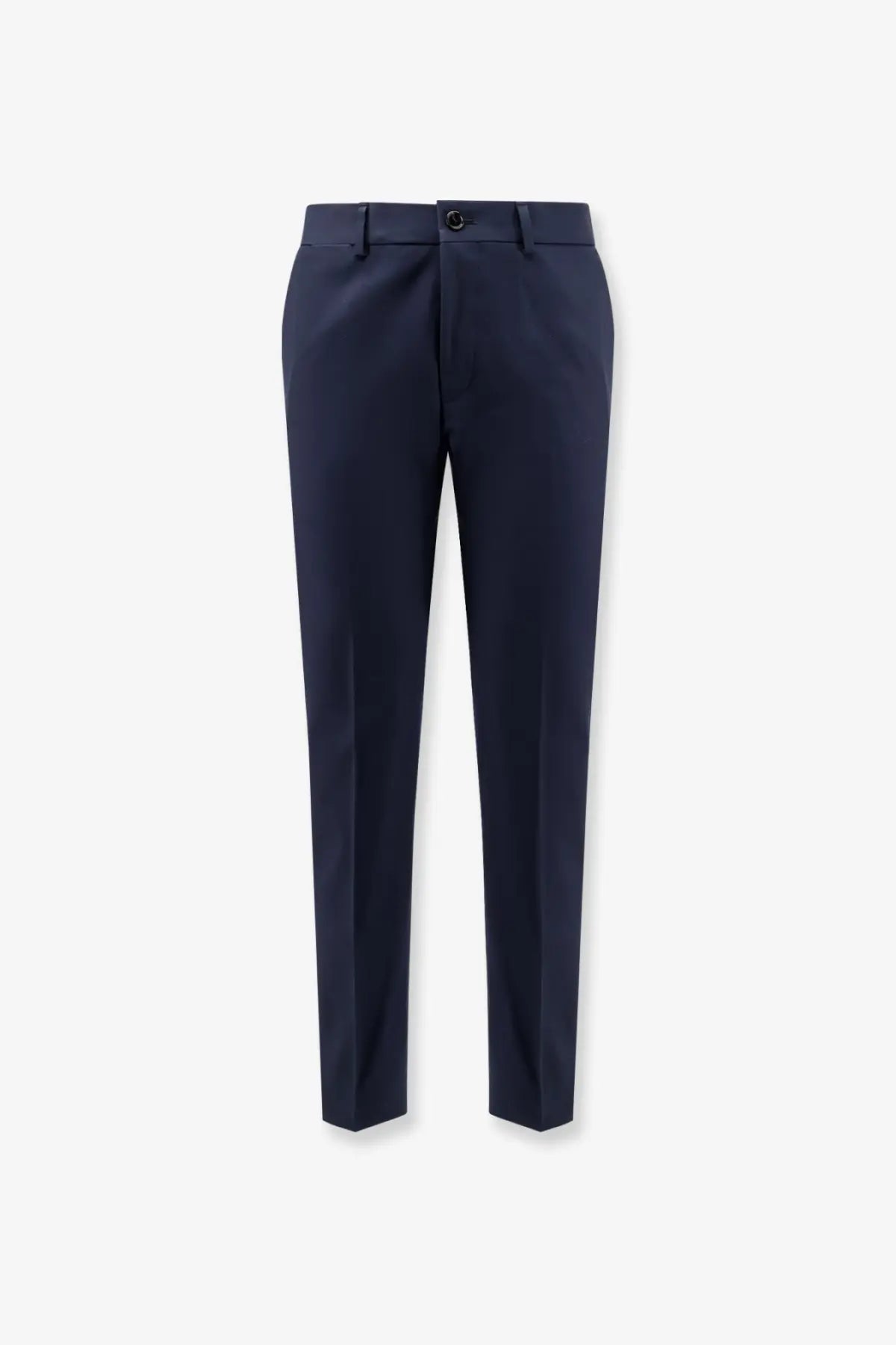 Navy blue BOSS men’s tailored cotton and silk trousers with a sleek modern cut and subtle creases