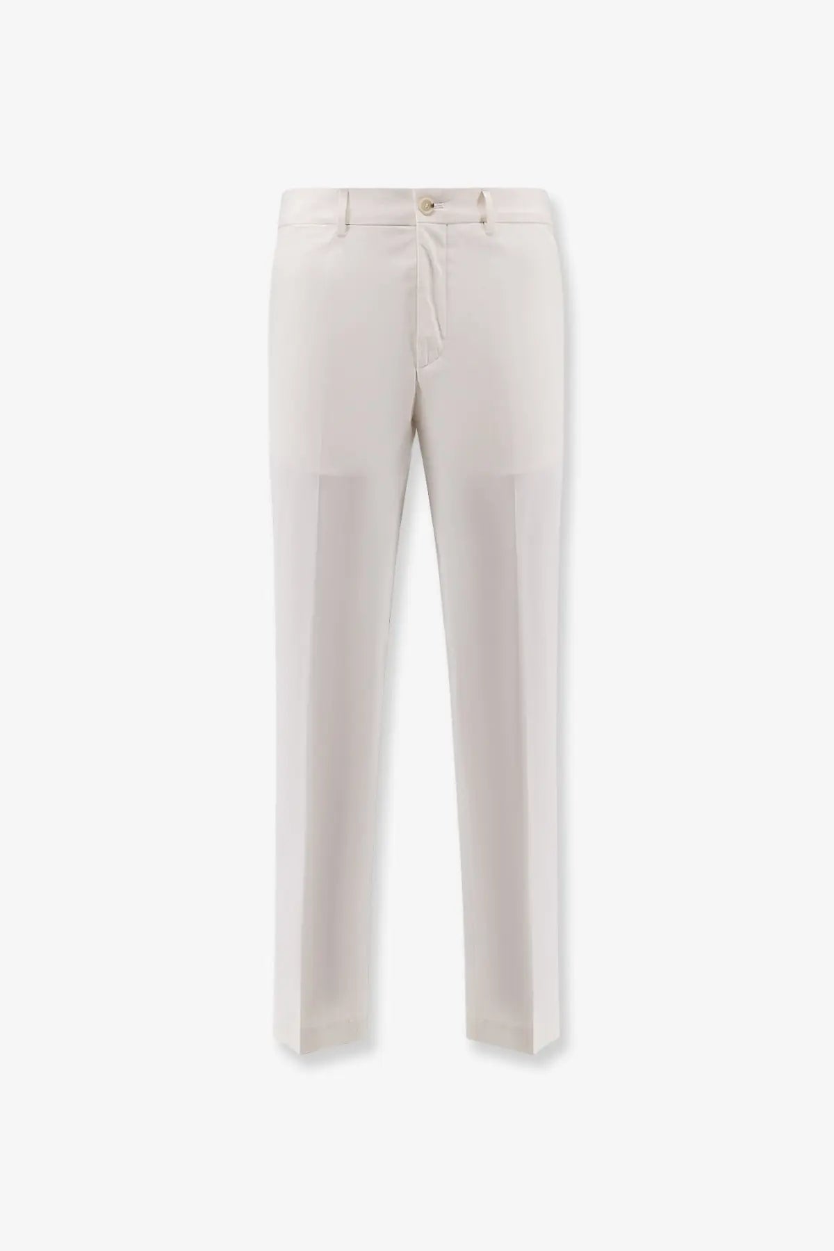 Cream-colored tailored boss men’s cotton and silk trousers white with sleek straight-leg cut and subtle creasing