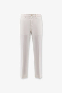 Cream-colored tailored boss men’s cotton and silk trousers white with sleek straight-leg cut and subtle creasing