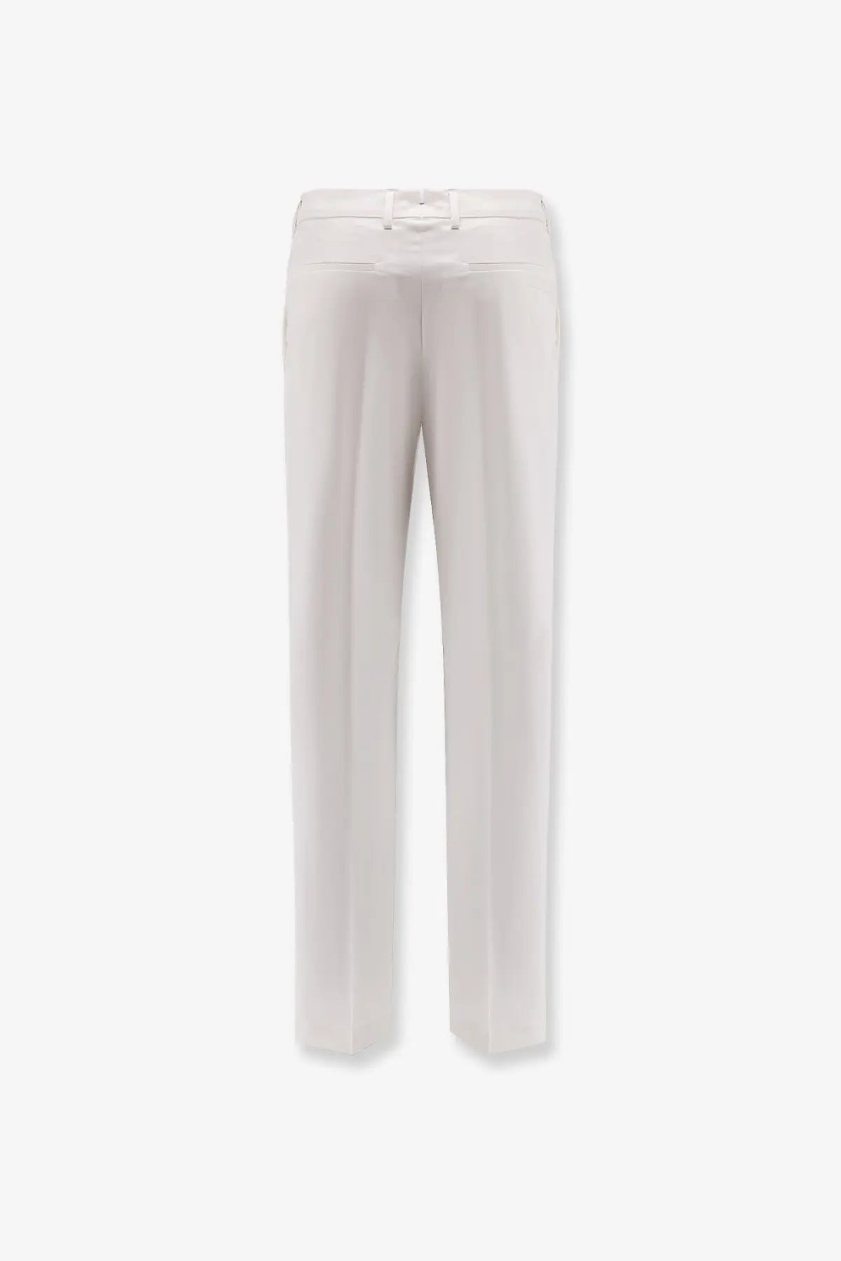 Cream-colored boss men’s tailored cotton and silk trousers with a sleek straight-leg cut and matching belt