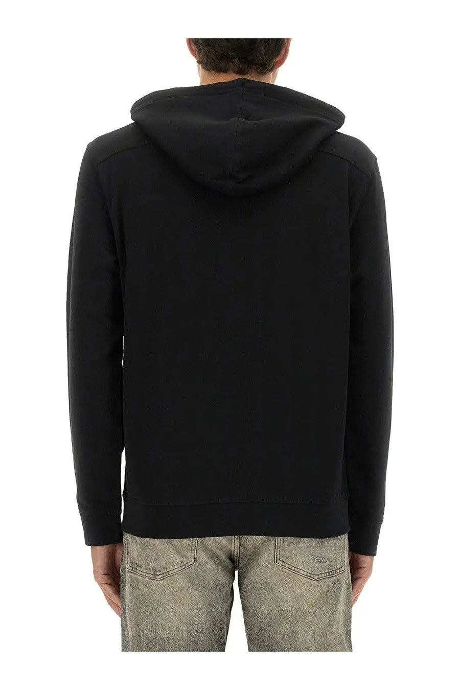 BOSS men’s black cotton sweatshirt with smooth solid fabric and subtle seam detailing on the front side