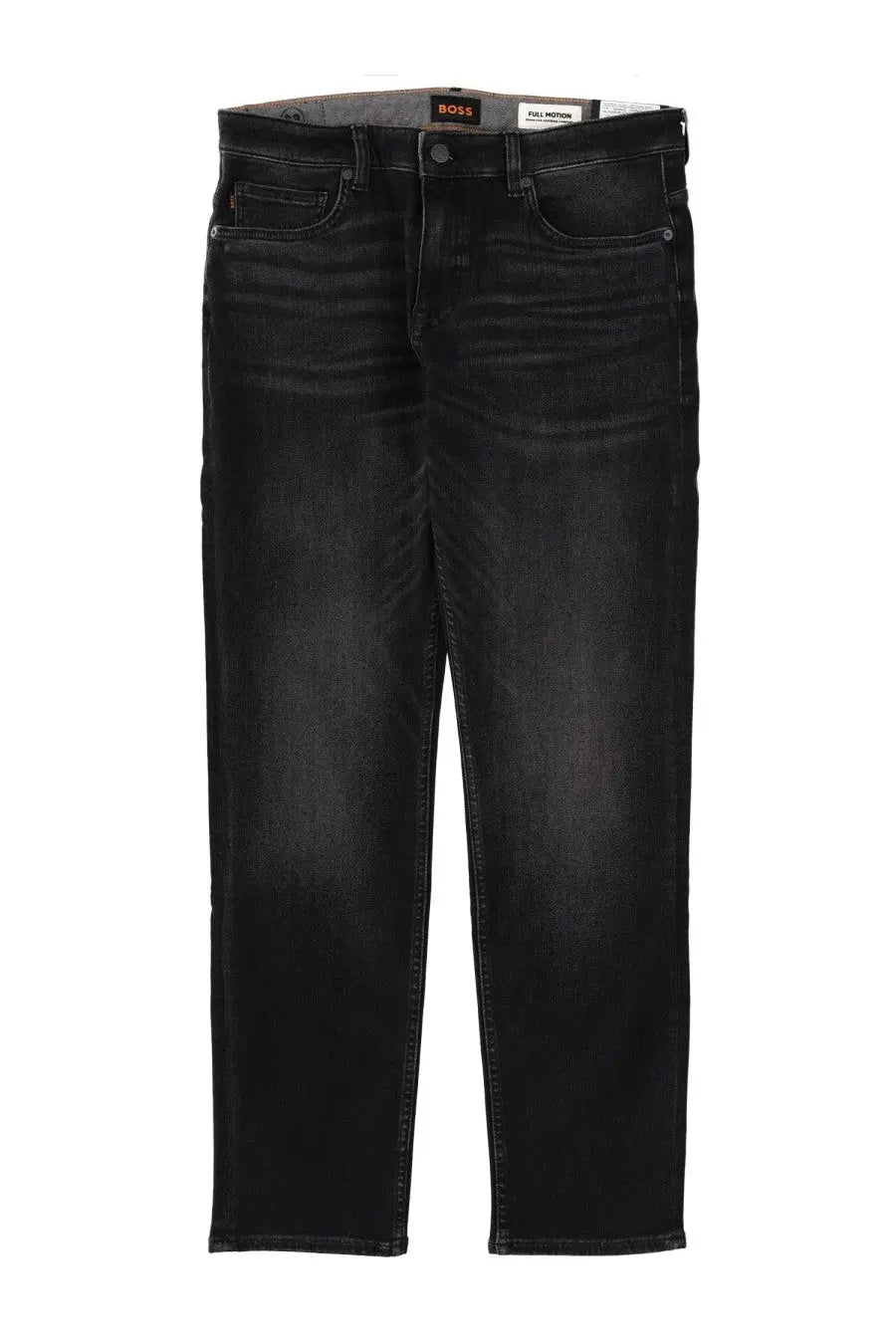 Boss men’s Delaware black denim jeans with slim fit and subtle fading details on durable cotton fabric